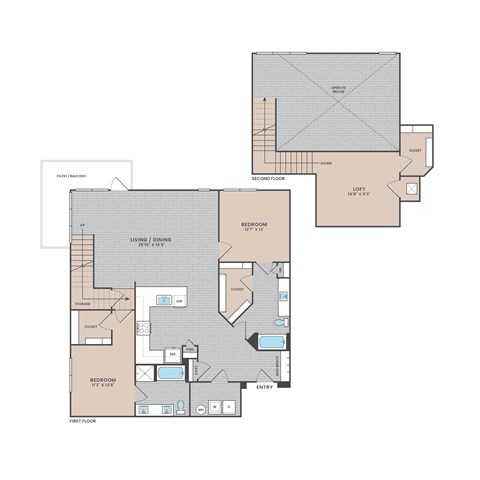 A floor plan of a house with a loft and a second floor.